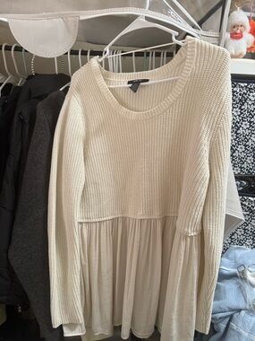 Cream Knit-Top Peplum Shirt